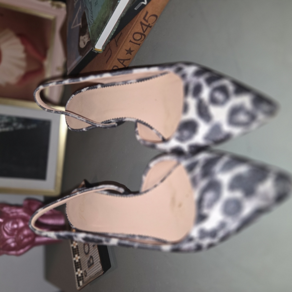 J. Crew Black and Gray Heels with Leopard Print